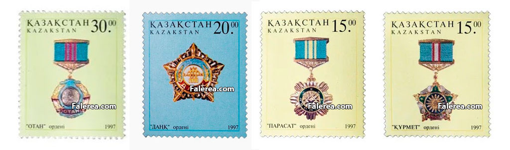 Ордена Казахстана Отан, Данк, Парасат, Курмет на первых почтовых марках Казахстана